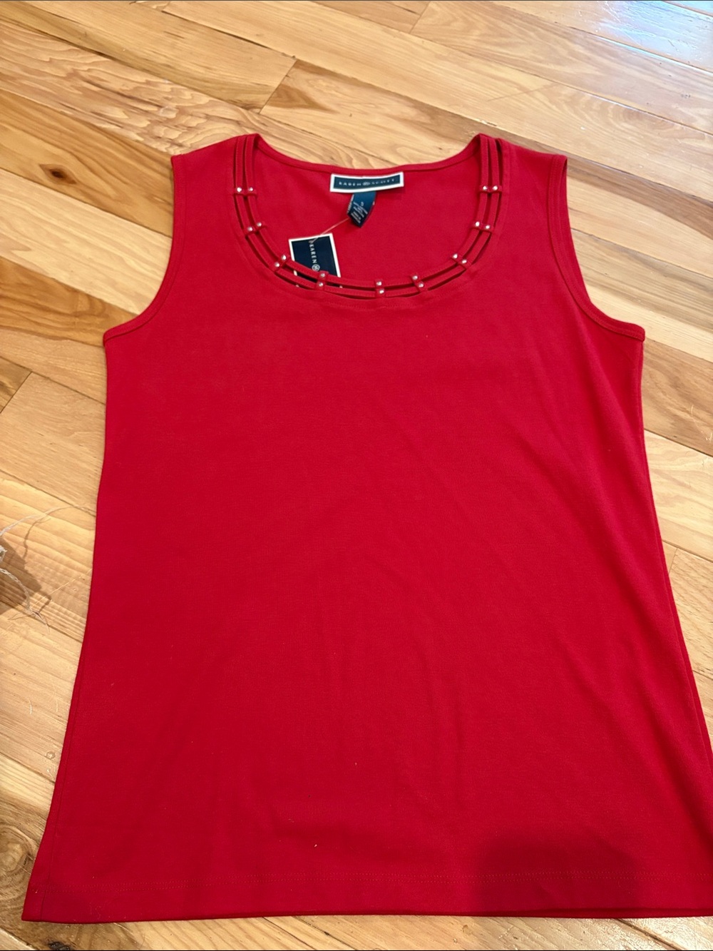 Karen Scott Red Sleeveless Tank with Beaded Neckline - Size Small